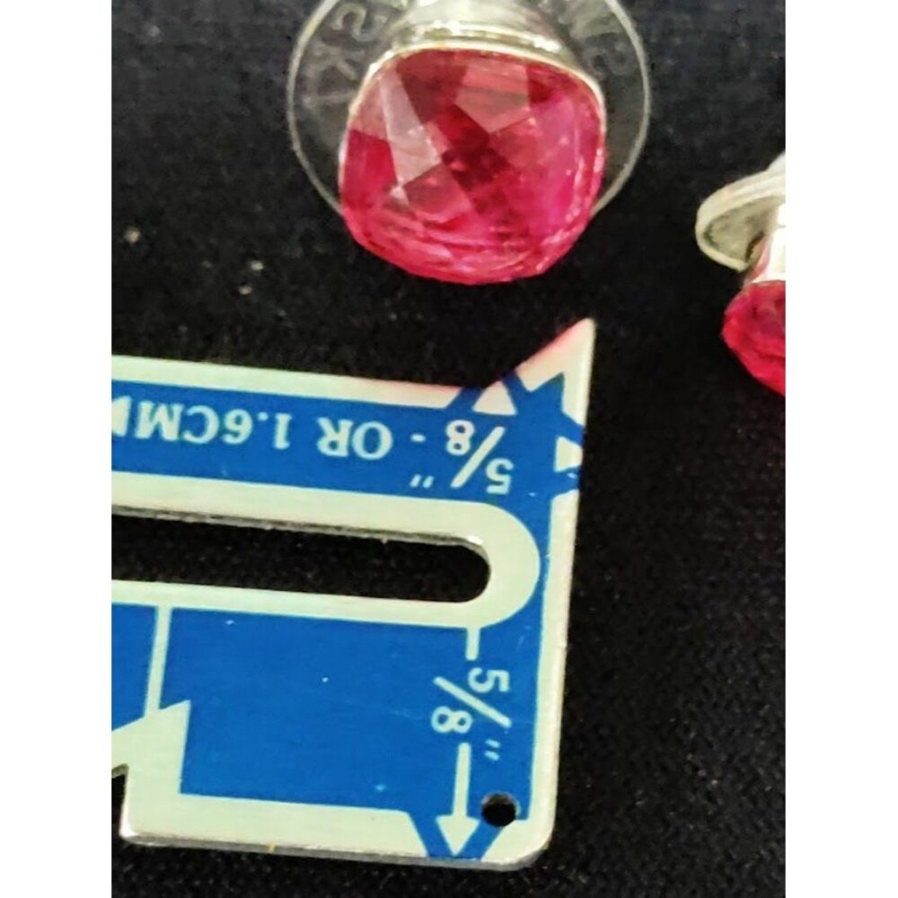 Swarovski Sterling Silver Square Pink Crystal Post Stud Earrings - Picture 6 of 6